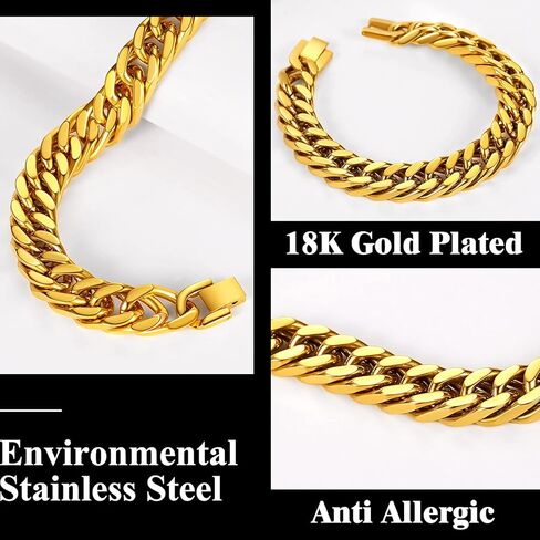 Richsteel Stainless Steel/Gold/Black Plated Link Chain Bracelet for Men 8/12/17mm Width, 7.4/8.2/9 Inch Length Classic Jewelry(Gift Wrapped) in Saudi Arabia