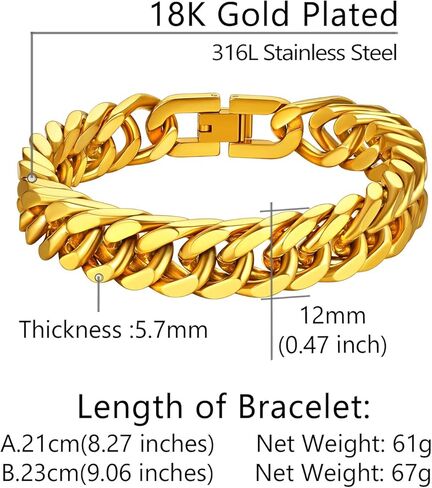 Richsteel Stainless Steel/Gold/Black Plated Link Chain Bracelet for Men 8/12/17mm Width, 7.4/8.2/9 Inch Length Classic Jewelry(Gift Wrapped) in Saudi Arabia