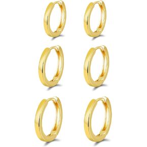 micuco 3 Pairs Small Hoop Earrings for Women, 14K Gold plated Hoop Huggie Earrings for Men, Tiny Huggie Hoop Earrings Set, Hypoallergenic Earrings