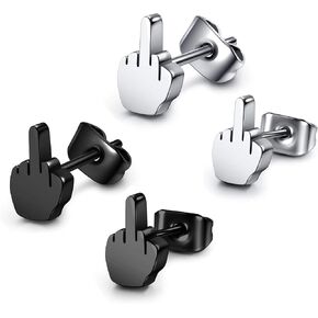 JOVIVI 2pairs Punk Stainless Steel 20g Silver Black Middle Finger Ear Studs Earrings Womens Mens in Kuwait