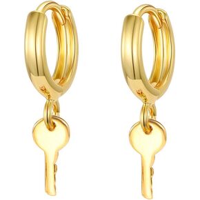 Gold Huggie Small Hoop Earrings with Charm Personalized Snake/Evil Eye/Star/Cross/Lock/Key 18k Gold Plated Crystal Drop Dangle Earrings for Women in Saudi Arabia