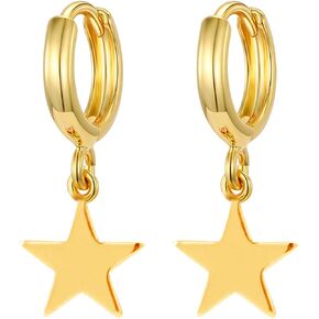 Gold Huggie Small Hoop Earrings with Charm Personalized Snake/Evil Eye/Star/Cross/Lock/Key 18k Gold Plated Crystal Drop Dangle Earrings for Women