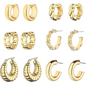 Wgoud Chunky Hoop Earrings Set 14K Gold Hoop Earrings for Women Hypoallergenic, Thick Hoops Earring set, Twist Huggie Hoop Earring in Saudi Arabia