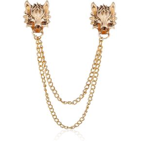 Punk Wolf Head Long Chain Brooch. Gold Silver Chain Tassel Brooch Pin, Cool Animal Head Collar Coat Pin for Men's Corsage Pin in Saudi Arabia