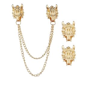 WCRAZYE 2PCS Long Chain Brooch Punk Wolf Head Tassel Brooch Pin for Women Boy Men Cool Retro Animal Head Collar Coat Pin Corsage Pin Christmas Gifts in Saudi Arabia