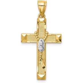 Solid 14k Yellow Gold Two Toned Cross Rosary Pendant Charm in Kuwait