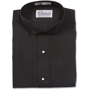 OmegaTux Mens Wing Collar Tuxedo Shirt with Bowtie, 1/8" Pleat & Convertible Cuffs in Saudi Arabia