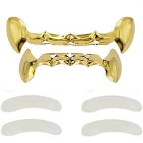 TOPGRILLZ Vampire Teeth Grillz Teeth Gold Grills for Your Teeth Hip Hop Half Fang Slug Grillz for Men Women 18K Gold Plated Gold Jewlry Rapper Costume