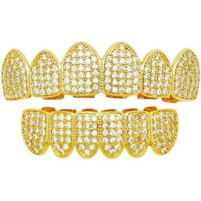 HH Bling Empire Iced Out Diamond Teeth Grillz للرجال والنساء، شوايات الهيب هوب الفضية الذهبية لأسنانك العلوية والسفلية، مجوهرات وإكسسوارات أسنان مغني الراب in Kuwait
