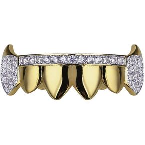 TOPGRILLZ 14K Gold Plated Iced Out CZ Top and Bottom Vampire Fangs Werewolf Grillz for Your Teeth Hip Hop Halloween Accessory in Saudi Arabia