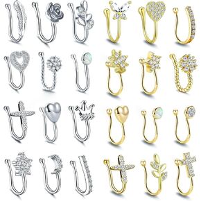 JDXN 24 PCS Fake Nose Rings Set Ear Clips Non Piercing Earrings Stainless Steel Inlaid CZ Non Piercing Jewelry Fake Nose Ring Spring Clip on Circle Hoop No Pierced Body Jewelry Set for Women Men in Saudi Arabia