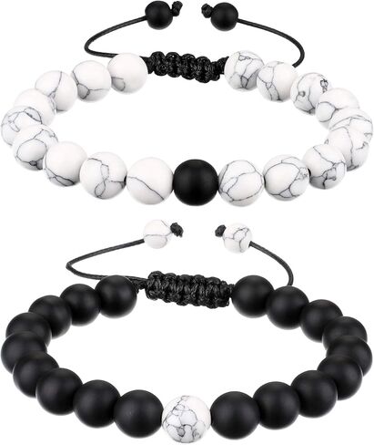 BBTO Howlite Bracelet Black Matte Agate Bracelet Couples Bracelet Distance Bracelet Energy Beads Bracelet for Valentine's Day Present in Kuwait
