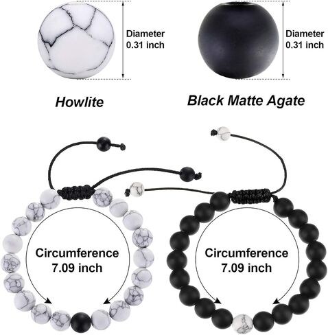 BBTO Howlite Bracelet Black Matte Agate Bracelet Couples Bracelet Distance Bracelet Energy Beads Bracelet for Valentine's Day Present in Kuwait