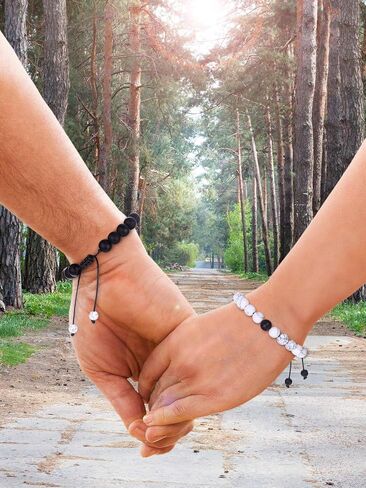 BBTO Howlite Bracelet Black Matte Agate Bracelet Couples Bracelet Distance Bracelet Energy Beads Bracelet for Valentine's Day Present in Kuwait