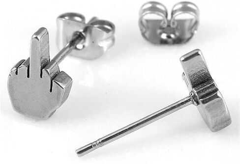 JOVIVI 2pairs Punk Stainless Steel 20g Silver Black Middle Finger Ear Studs Earrings Womens Mens in Saudi Arabia
