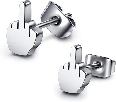JOVIVI 2pairs Punk Stainless Steel 20g Silver Black Middle Finger Ear Studs Earrings Womens Mens in Saudi Arabia
