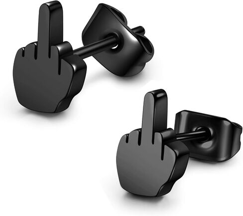 JOVIVI 2pairs Punk Stainless Steel 20g Silver Black Middle Finger Ear Studs Earrings Womens Mens in Saudi Arabia