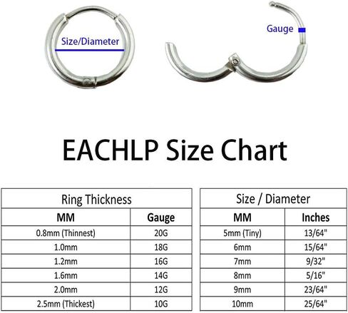 EACHLP للجنسين 18 قيراط مطلي بالذهب الحقيقي من الفولاذ الجراحي النائم، أقراط دائرية صغيرة، حلقة الأنف، حلقة الحاجز، حلقة الحلزون، حلقة دايث، حلقة الشفاه، حلقة الحلمة، حلقة دافئة، خاتم الرخ، مجوهرات ثقب الجسم in Kuwait
