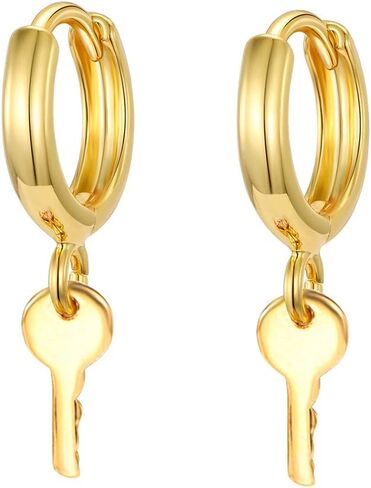 Gold Huggie Small Hoop Earrings with Charm Personalized Snake/Evil Eye/Star/Cross/Lock/Key 18k Gold Plated Crystal Drop Dangle Earrings for Women in Kuwait