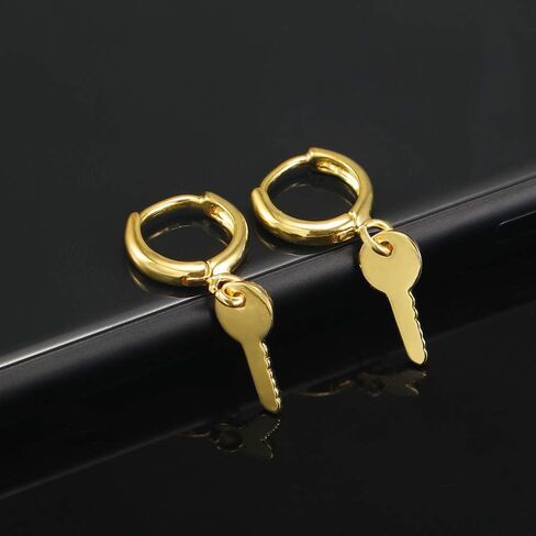 Gold Huggie Small Hoop Earrings with Charm Personalized Snake/Evil Eye/Star/Cross/Lock/Key 18k Gold Plated Crystal Drop Dangle Earrings for Women in Kuwait