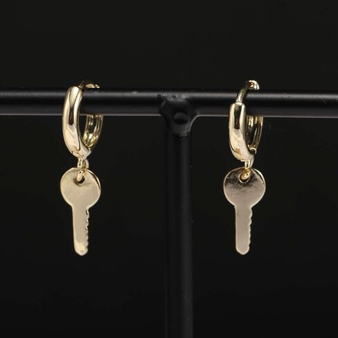 Gold Huggie Small Hoop Earrings with Charm Personalized Snake/Evil Eye/Star/Cross/Lock/Key 18k Gold Plated Crystal Drop Dangle Earrings for Women in Kuwait