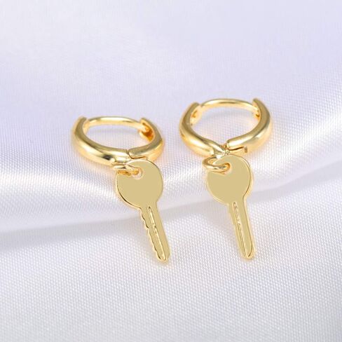 Gold Huggie Small Hoop Earrings with Charm Personalized Snake/Evil Eye/Star/Cross/Lock/Key 18k Gold Plated Crystal Drop Dangle Earrings for Women in Kuwait