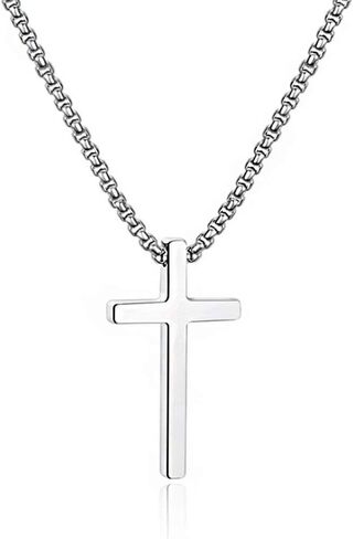 M MOOHAM Cross Necklace for Men, Silver Black Gold Stainless Steel Plain Cross Pendant Necklace for Men Box Chain 16-30 Inch in Saudi Arabia