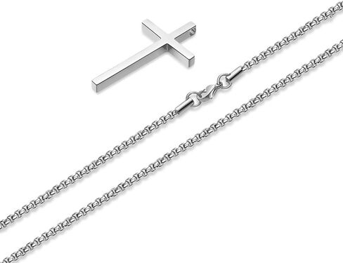 M MOOHAM Cross Necklace for Men, Silver Black Gold Stainless Steel Plain Cross Pendant Necklace for Men Box Chain 16-30 Inch in Saudi Arabia