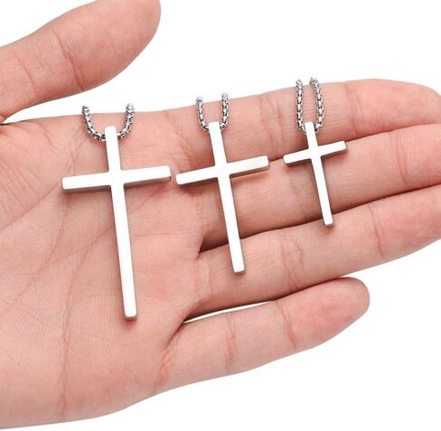 M MOOHAM Cross Necklace for Men, Silver Black Gold Stainless Steel Plain Cross Pendant Necklace for Men Box Chain 16-30 Inch in Saudi Arabia
