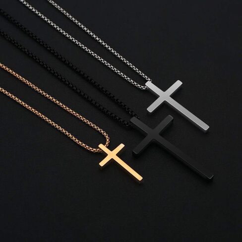 M MOOHAM Cross Necklace for Men, Silver Black Gold Stainless Steel Plain Cross Pendant Necklace for Men Box Chain 16-30 Inch in Saudi Arabia