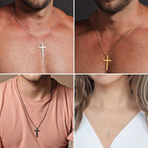 M MOOHAM Cross Necklace for Men, Silver Black Gold Stainless Steel Plain Cross Pendant Necklace for Men Box Chain 16-30 Inch in Saudi Arabia