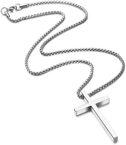 M MOOHAM Cross Necklace for Men, Silver Black Gold Stainless Steel Plain Cross Pendant Necklace for Men Box Chain 16-30 Inch in Saudi Arabia