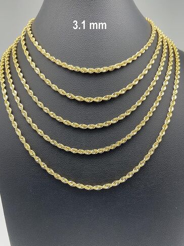 14K 10K Real Gold Rope Chain - 2.6mm 3.1mm 3.5mm 4.4mm 4.9mm Diamond Cut Twist Link Chain For Men - Dainty Gold Pendant Necklace For Women 16" 18" 20" 22" 24" in Saudi Arabia