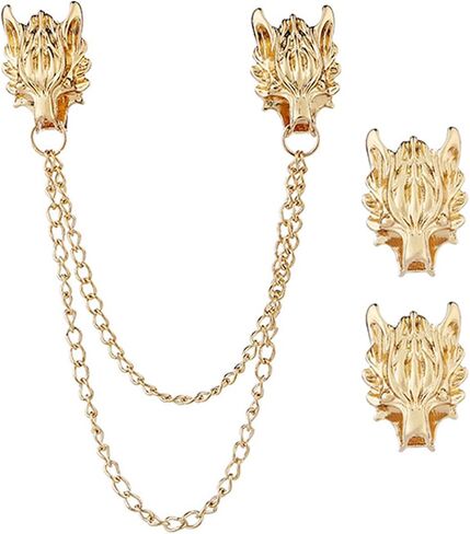 WCRAZYE 2PCS Long Chain Brooch Punk Wolf Head Tassel Brooch Pin for Women Boy Men Cool Retro Animal Head Collar Coat Pin Corsage Pin Christmas Gifts in Saudi Arabia
