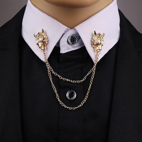 WCRAZYE 2PCS Long Chain Brooch Punk Wolf Head Tassel Brooch Pin for Women Boy Men Cool Retro Animal Head Collar Coat Pin Corsage Pin Christmas Gifts in Saudi Arabia