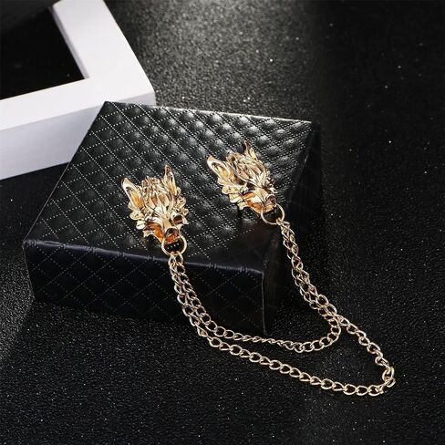 WCRAZYE 2PCS Long Chain Brooch Punk Wolf Head Tassel Brooch Pin for Women Boy Men Cool Retro Animal Head Collar Coat Pin Corsage Pin Christmas Gifts in Saudi Arabia