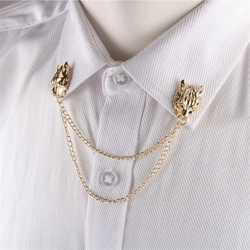 WCRAZYE 2PCS Long Chain Brooch Punk Wolf Head Tassel Brooch Pin for Women Boy Men Cool Retro Animal Head Collar Coat Pin Corsage Pin Christmas Gifts in Saudi Arabia