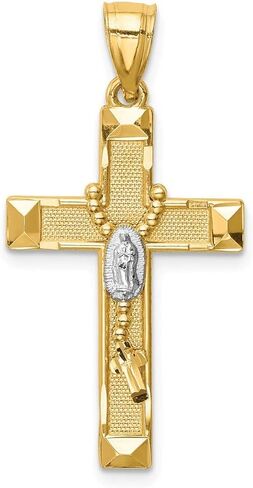 Solid 14k Yellow Gold Two Toned Cross Rosary Pendant Charm in Saudi Arabia