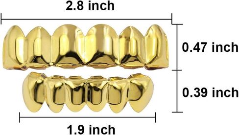24K Plated Gold Grillz for Men and Women - Mouth Top & Bottom Hip Hop Teeth Grills Set with 2 Extra Molding Bars, Gold Grills for Teeth Rapper Costume Cosplay in Kuwait