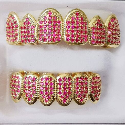 HH Bling Empire Iced Out Diamond Teeth Grillz for Men Women,Hip Hop Silver Gold Grills for your teeth Top and Bottom,Rapper Costume Teeth Jewelry and Accessories in Kuwait