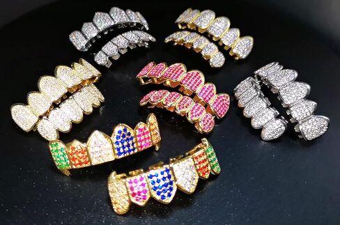 HH Bling Empire Iced Out Diamond Teeth Grillz for Men Women,Hip Hop Silver Gold Grills for your teeth Top and Bottom,Rapper Costume Teeth Jewelry and Accessories in Kuwait