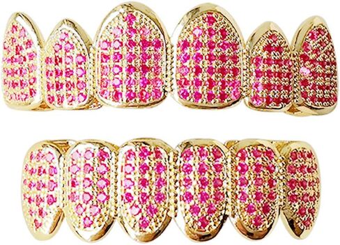 HH Bling Empire Iced Out Diamond Teeth Grillz for Men Women,Hip Hop Silver Gold Grills for your teeth Top and Bottom,Rapper Costume Teeth Jewelry and Accessories in Kuwait