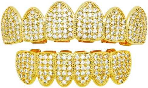 HH Bling Empire Iced Out Diamond Teeth Grillz for Men Women,Hip Hop Silver Gold Grills for your teeth Top and Bottom,Rapper Costume Teeth Jewelry and Accessories in Kuwait