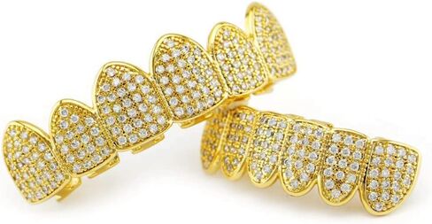 HH Bling Empire Iced Out Diamond Teeth Grillz for Men Women,Hip Hop Silver Gold Grills for your teeth Top and Bottom,Rapper Costume Teeth Jewelry and Accessories in Kuwait