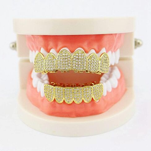HH Bling Empire Iced Out Diamond Teeth Grillz for Men Women,Hip Hop Silver Gold Grills for your teeth Top and Bottom,Rapper Costume Teeth Jewelry and Accessories in Kuwait