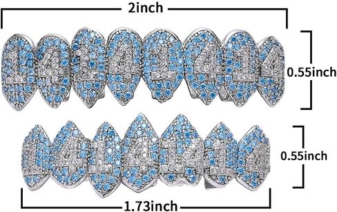 LKV Shark Vampire 14K Gold Plated Grillz Iced Out CZ Lab Diamond Aquamarine Zircon 14 Vampire Grillz for Your Teeth Top and Bottom Grills for Men Hip Hop Rapper Cosplay in Kuwait