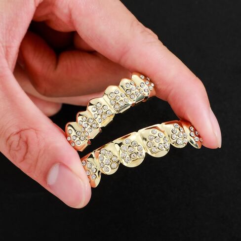 TOPGRILLZ 18K مطلية بالذهب شوايات الأسنان للرجال والنساء مثلج خارج الهيب هوب بوكر الماس العلوي والسفلي مشاوي الوجه للأسنان مغني الراب زي تأثيري in Kuwait
