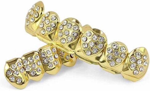 TOPGRILLZ 18K مطلية بالذهب شوايات الأسنان للرجال والنساء مثلج خارج الهيب هوب بوكر الماس العلوي والسفلي مشاوي الوجه للأسنان مغني الراب زي تأثيري in Kuwait