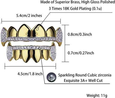 TOPGRILLZ 14K Gold Plated Iced Out CZ Top and Bottom Vampire Fangs Werewolf Grillz for Your Teeth Hip Hop Halloween Accessory in Saudi Arabia