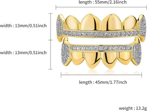 TOPGRILLZ 14K Gold Plated Iced Out CZ Top and Bottom Vampire Fangs Werewolf Grillz for Your Teeth Hip Hop Halloween Accessory in Kuwait